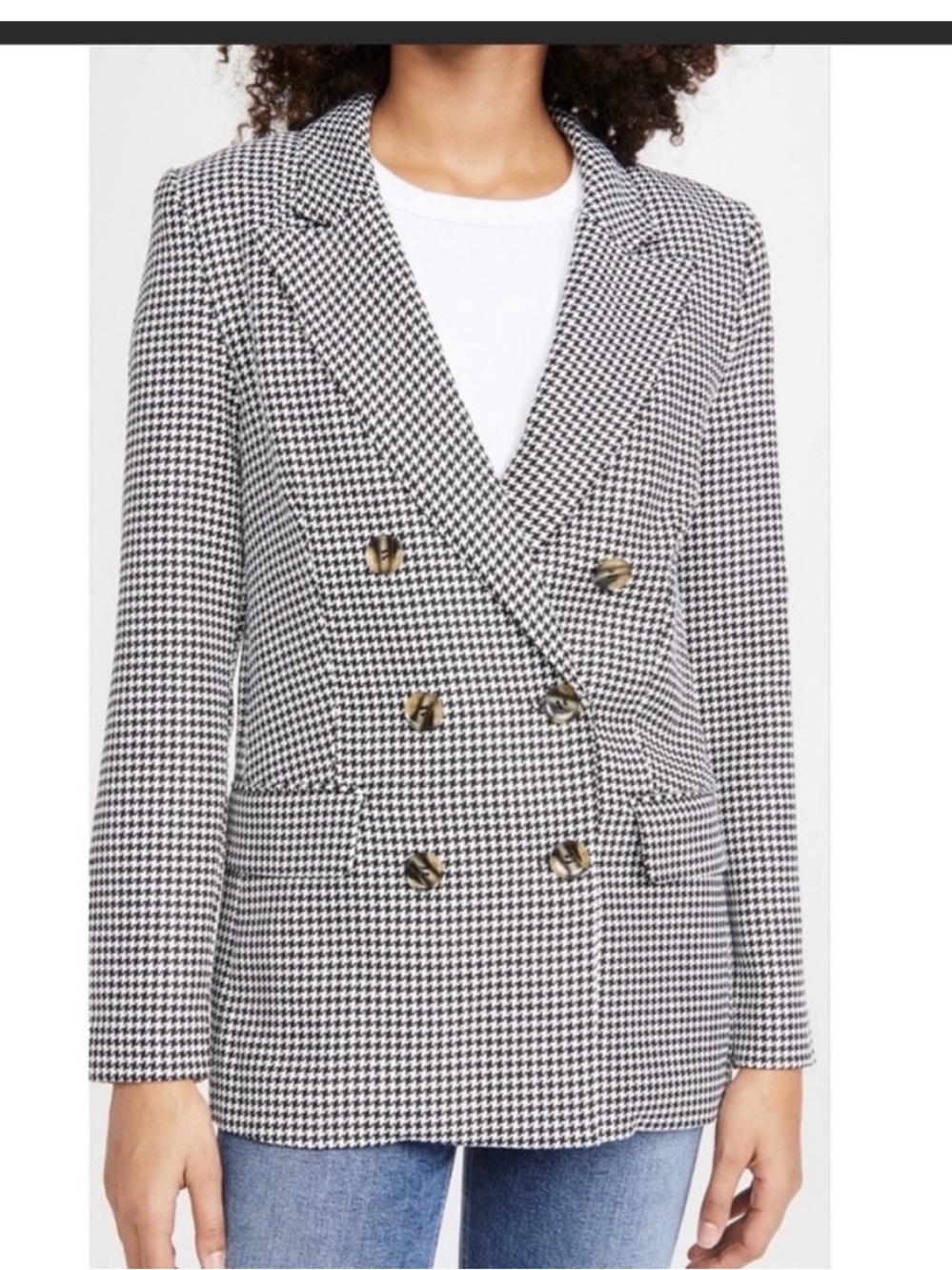 Wayf Black & White Houndstooth Double-Breasted Blazer